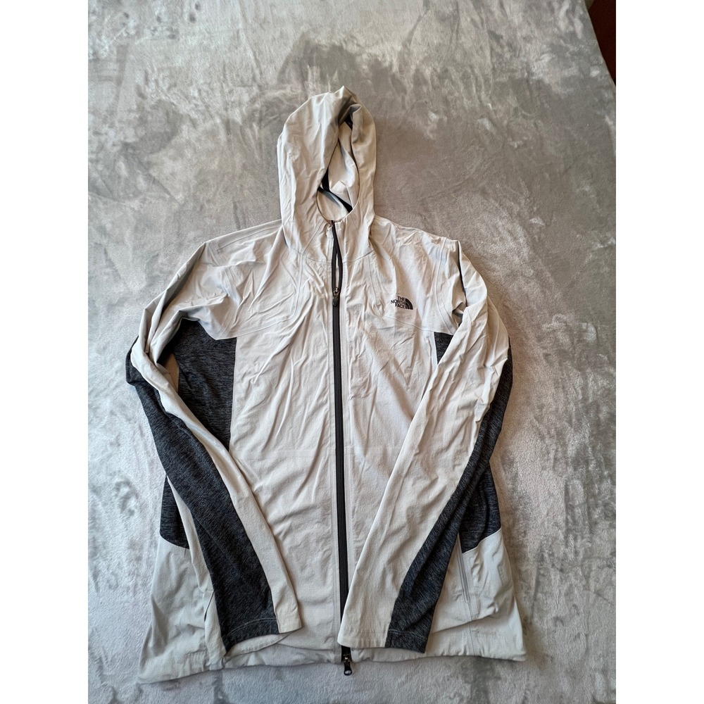 The North Face Windbreaker Jacket Mens Large Gray Black Full Zip Hooded